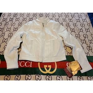 HUDSON OUTERWEAR REAL LEATHER BOMBER JACKET WHITE WOMENS BRAND NEW SIZE L